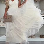 Romantic Movie Tulle Ruched Tiered Hem Slip Maxi Dress