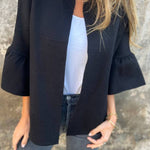 Fashionable Patchwork Round Neck Bell Sleeve Loose Jacket