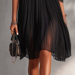 Black Off-Shoulder Chiffon Mini Dress with Lace Trim