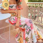 Square Neck Floral Print Bubble Sleeve Maxi Dress