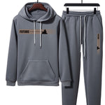KZZ Two-piece Set Men's Tree Graphic Hoodie & Drawstring Waist Sweatpants