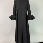 Flared Sleeves Pleated Solid Color Split-Joint Lapel Maxi Dresses Shirt Dress