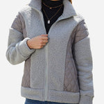 Long Sleeve Cardigan Zippered Plush Patchwork Women's Jacket