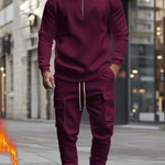 KZZ Men's Casual Fleece Lined Zipper Work Pants Set