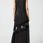 Pretty Soul Satin Lace Trim Wide Neck Irregular Hem Slit Maxi Dress