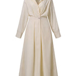 Elegant Pocket Button Lapel Collar Fold Solid Midi Dress