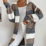 Striped Open-Front Longline Cardigan