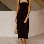 Elastic Waist Cross Straps Solid Casual Dress Sleeveless A-Line Summer Maxi Dress