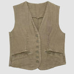 Street Style Two Pieces Sets Cotton Linen Vest Top High Waist Wide Leg Pants