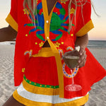 Cancer Print Loose Buttoned Elastic Waist Shorts Set