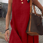 Round Neck Sleeveless Solid Cotton Linen Mini Dress