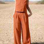 Two Piece Outfits Plain Sleeveless Workout Tank Tops Loose Pockets Pants Sets