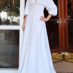 High Waisted Long Sleeves Buttoned Solid Color Lapel Maxi Dresses