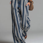 Retro Striped Cotton Blend Jumpsuit With Ruffled Trim