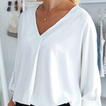 Nadorine V-Neck Long Sleeve Buckle T-Shirt Plain Shirts Shirt Top Elegant Shirts Casual Slim Fit Basic