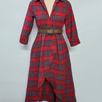 Casual loose retro plaid shirt dress with belt