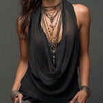 Sexy halter neck V-neck backless fitted knit top