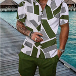 KZZ Men's Geometric Print Shirt & Shorts Two-piece Set
