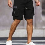 KZZ Men's Solid-Color Cargo Shorts with Flap Pockets