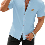 KZZ Plus Size Solid Color Short-Sleeve Button-Up Shirt
