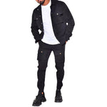 KZZ Men's Solid Button Pocket Lapel Neck Jacket & Drawstring Waist Cargo Pant Set