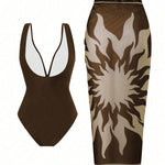 French Vintage Print Deep-V Sexy Swimsuit Set