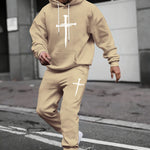 KZZ Men's  Printed Hoodie and Drawstring Sweatpants Set