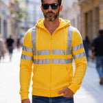 KZZ Men's Fleece-Lined Hoodie with Reflective Zipper