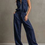 Women's Premium Sleeveless Mock-Neck Half-Zip Utility Wide-Leg Set