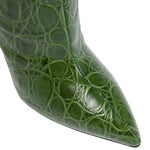 Snake-print high-heeled pointed-toe straight-leg boots