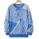 KZZ Men's All Over Print Contrast Binding Sweater