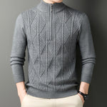 KZZ Men's solid color quarter-zip stand collar knit long-sleeved top