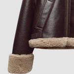 Insulated Faux Leather Jacket with Lapel Collar and Fur Sleeves