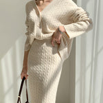 Women's Elegant Two Pieces Sweater Outfits Open Front Cardigan and Bodycon Skirt Sets