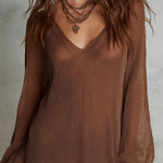 Bohemian Knitted Mini Dress With Chiffon Ruffled Hem