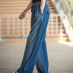 Simple Loose Jeans Casual Fit Jean Trouser Contrast Bloomers Denim Pants