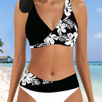 Floral Halter Swimsuits Front Cross Push Up High Waist Tummy Control Bikinis Set