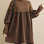 Knitting Pleats Split-Joint High-Neck Pullover Top