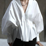 Original Creation Long Sleeves Loose Pleated Solid Color Lapel Collar Blouses&Shirts Tops
