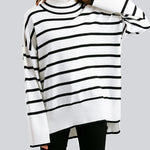 Striped Sweater Casual Turtleneck Knit Pullover Jumper Tops