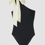 Nadorine Women's Bow Shoulder Ruched Sidestroke Swimsuit (One-Piece)