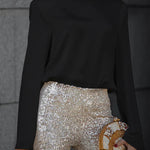 Secret of Elegance Satin Back Chain Cowl Neck Draped Blouse