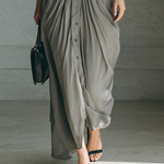 Ladies Lapel Long Sleeve Single Breasted Belt Maxi Dress