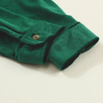 Green Long Sleeve Ruffle Velvet Button Up Shirt Dress