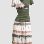 Nadorine Women's Casual V Neck Short Sleeve Sundress Loose Flowy Print Tunic Beach Dresses