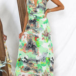 Printed Adjustable Tie Backless Maxi Dress