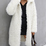 Open Front Fuzzy Coat Faux Fur Plush Lapel Warm Long Coat