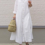 Nadorine Women's Casual Loose Shirt Dresses Plain Color Stand Up Collar Long Sleeved Cardigan