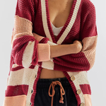 Knitted Jacket Oversized Pocket Colorblock Cardigan Sweater