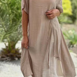 Fashion V Neck Short Sleeves Fake Two Piece Asymmetric Dress